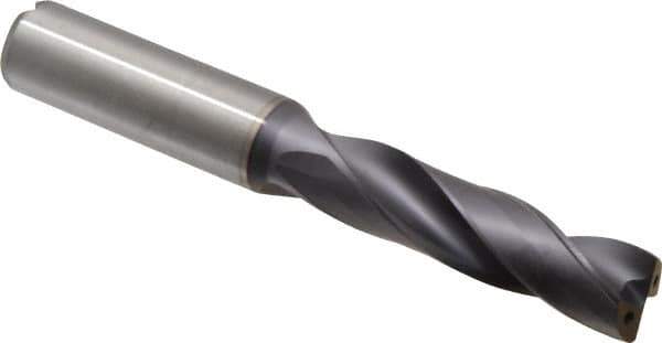 Kennametal - 9/16" 180° Spiral Flute Solid Carbide Screw Machine Drill Bit - TiAlN Finish, Right Hand Cut, 2-9/16" Flute Length, 115mm OAL, Flat-Bottom Point, Straight Shank, Through Coolant - Apex Tool & Supply