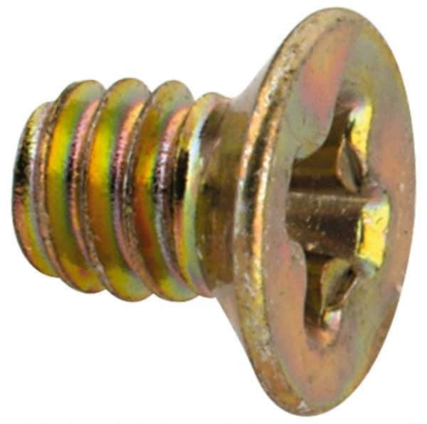 Made in USA - #2-56 UNC, 1/8" OAL Phillips Drive Machine Screw - Flat Head, Grade 3 Steel, Yellow Cadmium-Plated Finish, Without Washer - Apex Tool & Supply