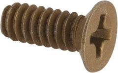 Made in USA - #6-32 UNC, 3/8" OAL Phillips Drive Machine Screw - Flat Head, Grade 3 Steel, Yellow Cadmium-Plated Finish, Without Washer - Apex Tool & Supply