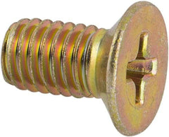 Made in USA - #10-32 UNF, 3/8" OAL Phillips Drive Machine Screw - Flat Head, Grade 3 Steel, Yellow Cadmium-Plated Finish, Without Washer - Apex Tool & Supply
