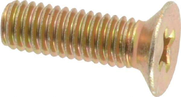 Made in USA - #10-32 UNF, 5/8" OAL Phillips Drive Machine Screw - Flat Head, Grade 3 Steel, Yellow Cadmium-Plated Finish, Without Washer - Apex Tool & Supply