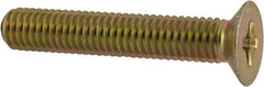 Made in USA - #10-32 UNF, 1-1/8" OAL Phillips Drive Machine Screw - Flat Head, Grade 3 Steel, Yellow Cadmium-Plated Finish, Without Washer - Apex Tool & Supply
