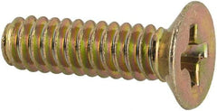 Made in USA - #6-32 UNC, 1/2" OAL Phillips Drive Machine Screw - Flat Head, Grade 3 Steel, Yellow Cadmium-Plated Finish, Without Washer - Apex Tool & Supply