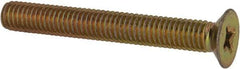 Made in USA - #10-32 UNF, 1-1/2" OAL Phillips Drive Machine Screw - Flat Head, Grade 3 Steel, Yellow Cadmium-Plated Finish, Without Washer - Apex Tool & Supply