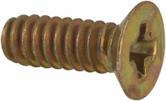 Made in USA - #4-40 UNC, 5/16" OAL Phillips Drive Machine Screw - Flat Head, Grade 3 Steel, Yellow Cadmium-Plated Finish, Without Washer - Apex Tool & Supply
