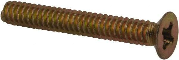 Made in USA - #6-32 UNC, 1" OAL Phillips Drive Machine Screw - Flat Head, Grade 3 Steel, Yellow Cadmium-Plated Finish, Without Washer - Apex Tool & Supply