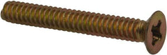Made in USA - #6-32 UNC, 1" OAL Phillips Drive Machine Screw - Flat Head, Grade 3 Steel, Yellow Cadmium-Plated Finish, Without Washer - Apex Tool & Supply