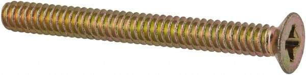 Made in USA - #6-32 UNC, 1-3/8" OAL Phillips Drive Machine Screw - Flat Head, Grade 3 Steel, Yellow Cadmium-Plated Finish, Without Washer - Apex Tool & Supply