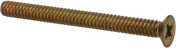 Made in USA - #6-32 UNC, 1-1/2" OAL Phillips Drive Machine Screw - Flat Head, Grade 3 Steel, Yellow Cadmium-Plated Finish, Without Washer - Apex Tool & Supply