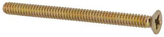 Made in USA - #6-32 UNC, 1-3/4" OAL Phillips Drive Machine Screw - Flat Head, Grade 3 Steel, Yellow Cadmium-Plated Finish, Without Washer - Apex Tool & Supply