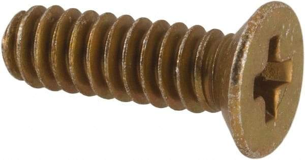 Made in USA - #4-40 UNC, 3/8" OAL Phillips Drive Machine Screw - Flat Head, Grade 3 Steel, Yellow Cadmium-Plated Finish, Without Washer - Apex Tool & Supply