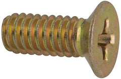 Made in USA - #8-32 UNC, 7/16" OAL Phillips Drive Machine Screw - Flat Head, Grade 3 Steel, Yellow Cadmium-Plated Finish, Without Washer - Apex Tool & Supply