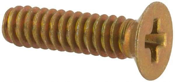 Made in USA - #4-40 UNC, 7/16" OAL Phillips Drive Machine Screw - Flat Head, Grade 3 Steel, Yellow Cadmium-Plated Finish, Without Washer - Apex Tool & Supply