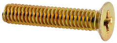 Made in USA - #8-32 UNC, 7/8" OAL Phillips Drive Machine Screw - Flat Head, Grade 3 Steel, Yellow Cadmium-Plated Finish, Without Washer - Apex Tool & Supply