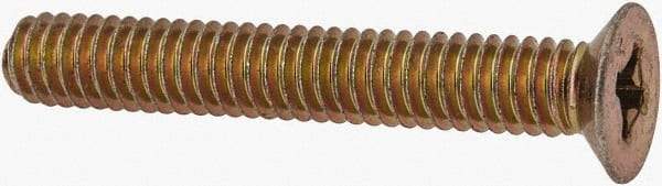 Made in USA - #8-32 UNC, 1-3/16" OAL Phillips Drive Machine Screw - Flat Head, Grade 3 Steel, Yellow Cadmium-Plated Finish, Without Washer - Apex Tool & Supply