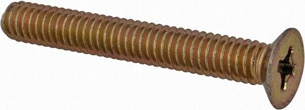 Made in USA - #8-32 UNC, 1-1/4" OAL Phillips Drive Machine Screw - Flat Head, Grade 3 Steel, Yellow Cadmium-Plated Finish, Without Washer - Apex Tool & Supply