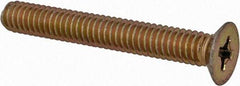 Made in USA - #8-32 UNC, 1-1/4" OAL Phillips Drive Machine Screw - Flat Head, Grade 3 Steel, Yellow Cadmium-Plated Finish, Without Washer - Apex Tool & Supply