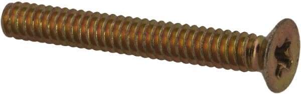 Made in USA - #4-40 UNC, 7/8" OAL Phillips Drive Machine Screw - Flat Head, Grade 3 Steel, Yellow Cadmium-Plated Finish, Without Washer - Apex Tool & Supply