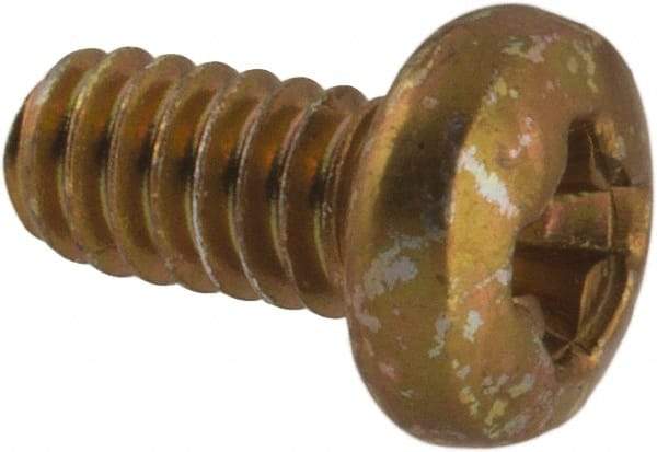 Made in USA - #2-56 UNC, 3/16" Length Under Head Phillips Drive Machine Screw - Pan Head, Grade 3 Steel, Yellow Cadmium-Plated Finish, Without Washer - Apex Tool & Supply