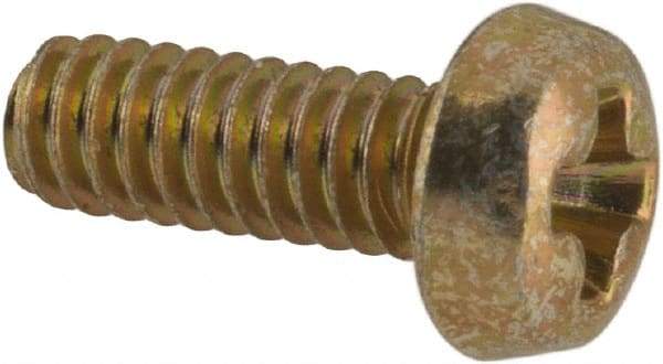 Made in USA - #2-56 UNC, 1/4" Length Under Head Phillips Drive Machine Screw - Pan Head, Grade 3 Steel, Yellow Cadmium-Plated Finish, Without Washer - Apex Tool & Supply