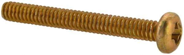 Made in USA - #2-56 UNC, 3/4" Length Under Head Phillips Drive Machine Screw - Pan Head, Grade 3 Steel, Yellow Cadmium-Plated Finish, Without Washer - Apex Tool & Supply