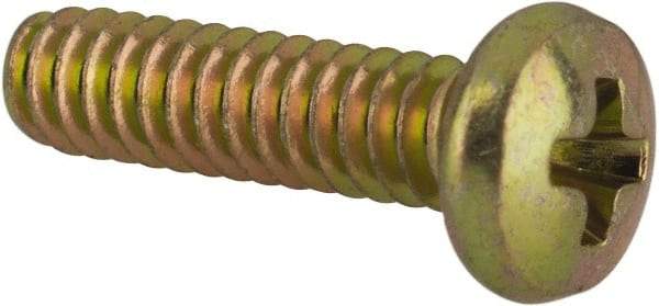 Made in USA - #4-40 UNC, 7/16" Length Under Head Phillips Drive Machine Screw - Pan Head, Grade 3 Steel, Yellow Cadmium-Plated Finish, Without Washer - Apex Tool & Supply
