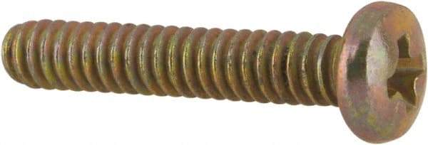 Made in USA - #4-40 UNC, 5/8" Length Under Head Phillips Drive Machine Screw - Pan Head, Grade 3 Steel, Yellow Cadmium-Plated Finish, Without Washer - Apex Tool & Supply