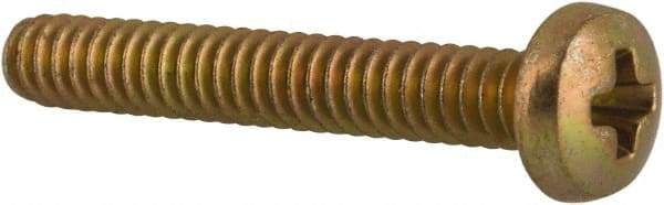 Made in USA - #4-40 UNC, 3/4" Length Under Head Phillips Drive Machine Screw - Pan Head, Grade 3 Steel, Yellow Cadmium-Plated Finish, Without Washer - Apex Tool & Supply