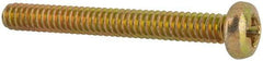 Made in USA - #4-40 UNC, 1" Length Under Head Phillips Drive Machine Screw - Pan Head, Grade 3 Steel, Yellow Cadmium-Plated Finish, Without Washer - Apex Tool & Supply