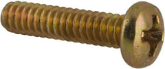 Made in USA - #6-32 UNC, 5/8" Length Under Head Phillips Drive Machine Screw - Pan Head, Grade 3 Steel, Yellow Cadmium-Plated Finish, Without Washer - Apex Tool & Supply