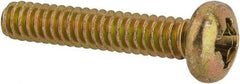 Made in USA - #6-32 UNC, 3/4" Length Under Head Phillips Drive Machine Screw - Pan Head, Grade 3 Steel, Yellow Cadmium-Plated Finish, Without Washer - Apex Tool & Supply