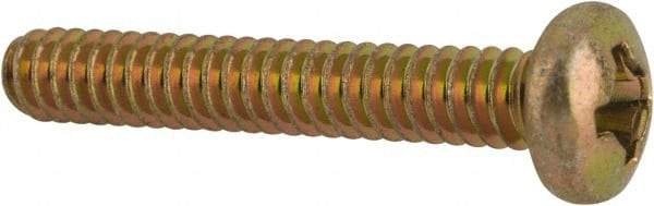 Made in USA - #6-32 UNC, 7/8" Length Under Head Phillips Drive Machine Screw - Pan Head, Grade 3 Steel, Yellow Cadmium-Plated Finish, Without Washer - Apex Tool & Supply