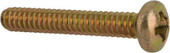 Made in USA - #6-32 UNC, 7/8" Length Under Head Phillips Drive Machine Screw - Pan Head, Grade 3 Steel, Yellow Cadmium-Plated Finish, Without Washer - Apex Tool & Supply