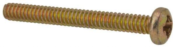 Made in USA - #6-32 UNC, 1-1/4" Length Under Head Phillips Drive Machine Screw - Pan Head, Grade 3 Steel, Yellow Cadmium-Plated Finish, Without Washer - Apex Tool & Supply