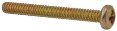 Made in USA - #6-32 UNC, 1-1/4" Length Under Head Phillips Drive Machine Screw - Pan Head, Grade 3 Steel, Yellow Cadmium-Plated Finish, Without Washer - Apex Tool & Supply