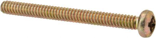 Made in USA - #6-32 UNC, 1-1/2" Length Under Head Phillips Drive Machine Screw - Pan Head, Grade 3 Steel, Yellow Cadmium-Plated Finish, Without Washer - Apex Tool & Supply