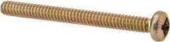 Made in USA - #6-32 UNC, 1-1/2" Length Under Head Phillips Drive Machine Screw - Pan Head, Grade 3 Steel, Yellow Cadmium-Plated Finish, Without Washer - Apex Tool & Supply