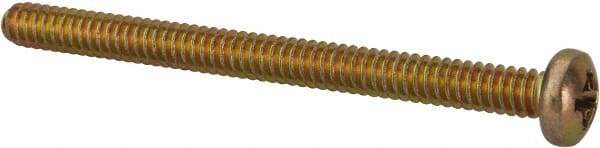 Made in USA - #6-32 UNC, 1-3/4" Length Under Head Phillips Drive Machine Screw - Pan Head, Grade 3 Steel, Yellow Cadmium-Plated Finish, Without Washer - Apex Tool & Supply