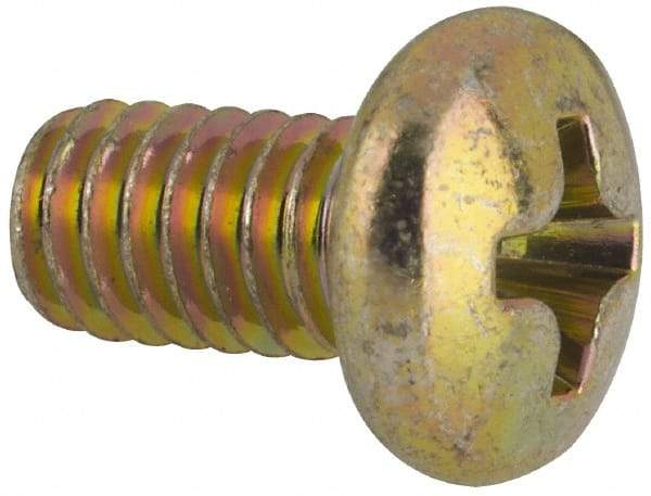 Made in USA - #8-32 UNC, 5/16" Length Under Head Phillips Drive Machine Screw - Pan Head, Grade 3 Steel, Yellow Cadmium-Plated Finish, Without Washer - Apex Tool & Supply