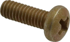 Made in USA - #8-32 UNC, 1/2" Length Under Head Phillips Drive Machine Screw - Pan Head, Grade 3 Steel, Yellow Cadmium-Plated Finish, Without Washer - Apex Tool & Supply