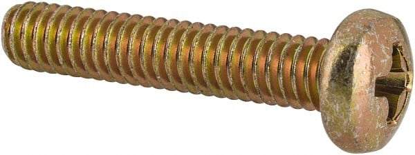 Made in USA - #8-32 UNC, 7/8" Length Under Head Phillips Drive Machine Screw - Pan Head, Grade 3 Steel, Yellow Cadmium-Plated Finish, Without Washer - Apex Tool & Supply