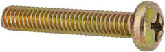 Made in USA - #8-32 UNC, 1" Length Under Head Phillips Drive Machine Screw - Pan Head, Grade 3 Steel, Yellow Cadmium-Plated Finish, Without Washer - Apex Tool & Supply