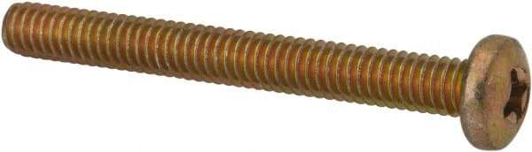 Made in USA - #8-32 UNC, 1-1/2" Length Under Head Phillips Drive Machine Screw - Pan Head, Grade 3 Steel, Yellow Cadmium-Plated Finish, Without Washer - Apex Tool & Supply