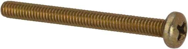 Made in USA - #8-32 UNC, 1-3/4" Length Under Head Phillips Drive Machine Screw - Pan Head, Grade 3 Steel, Yellow Cadmium-Plated Finish, Without Washer - Apex Tool & Supply