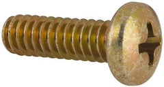 Made in USA - #10-24 UNC, 5/8" Length Under Head Phillips Drive Machine Screw - Pan Head, Grade 3 Steel, Yellow Cadmium-Plated Finish, Without Washer - Apex Tool & Supply