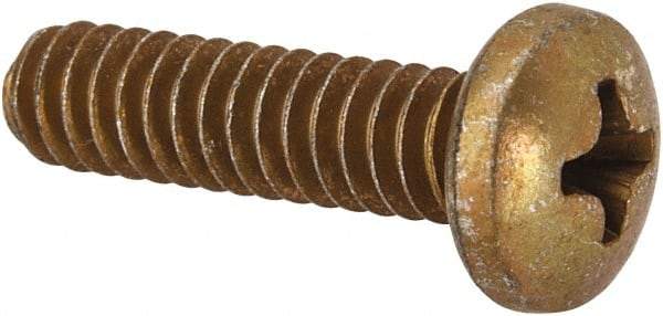 Made in USA - #10-24 UNC, 3/4" Length Under Head Phillips Drive Machine Screw - Pan Head, Grade 3 Steel, Yellow Cadmium-Plated Finish, Without Washer - Apex Tool & Supply