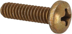 Made in USA - #10-24 UNC, 3/4" Length Under Head Phillips Drive Machine Screw - Pan Head, Grade 3 Steel, Yellow Cadmium-Plated Finish, Without Washer - Apex Tool & Supply