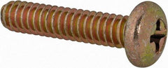 Made in USA - #10-24 UNC, 7/8" Length Under Head Phillips Drive Machine Screw - Pan Head, Grade 3 Steel, Yellow Cadmium-Plated Finish, Without Washer - Apex Tool & Supply