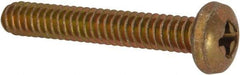 Made in USA - #10-24 UNC, 1-1/4" Length Under Head Phillips Drive Machine Screw - Pan Head, Grade 3 Steel, Yellow Cadmium-Plated Finish, Without Washer - Apex Tool & Supply