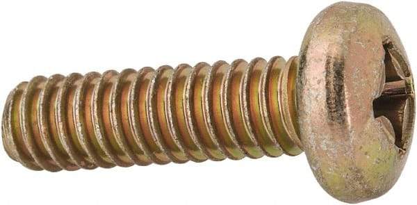 Made in USA - 1/4-20 UNC, 7/8" Length Under Head Phillips Drive Machine Screw - Pan Head, Grade 3 Steel, Yellow Cadmium-Plated Finish, Without Washer - Apex Tool & Supply